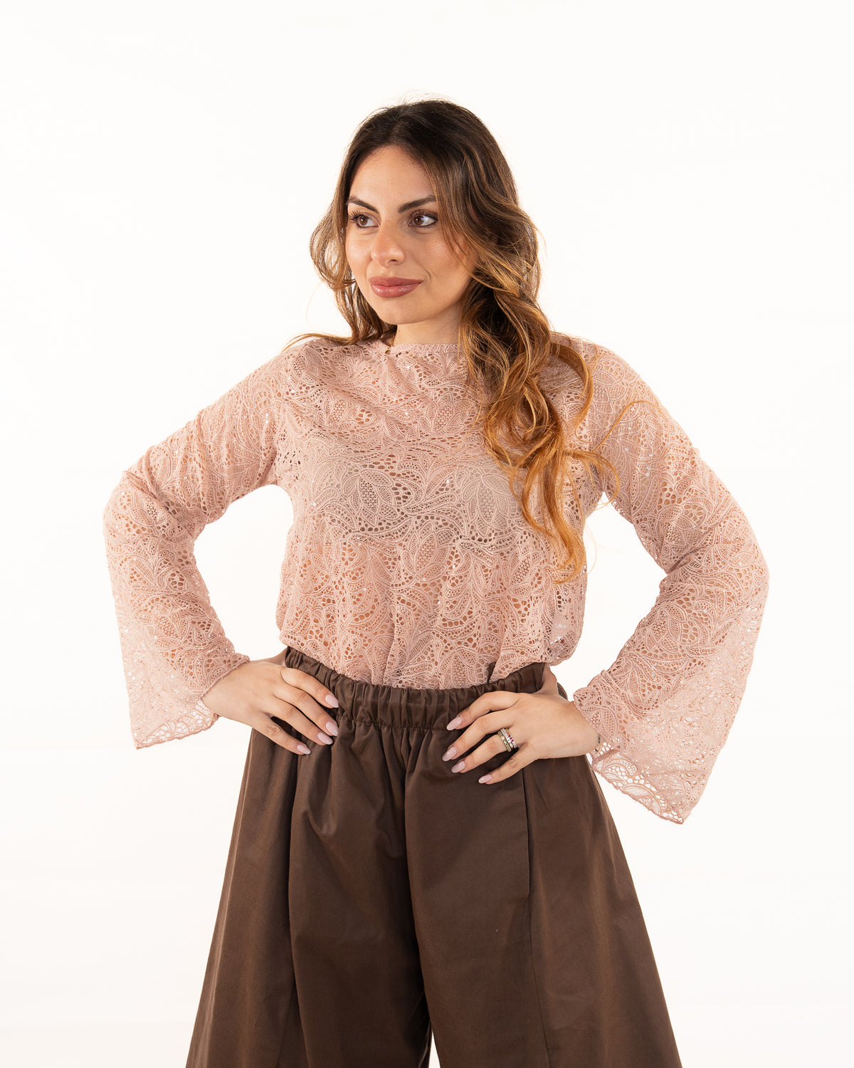 LE STREGHE - Maglia pizzo rosa