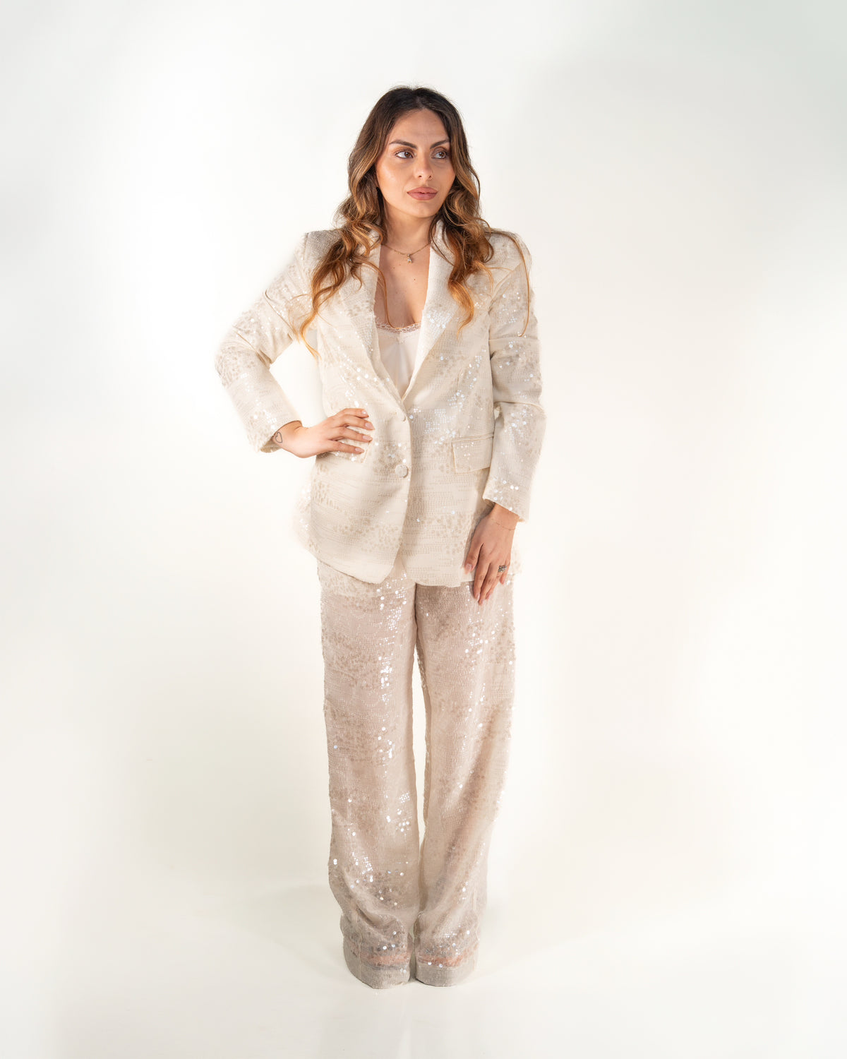 Tailleur Paillettes Avorio